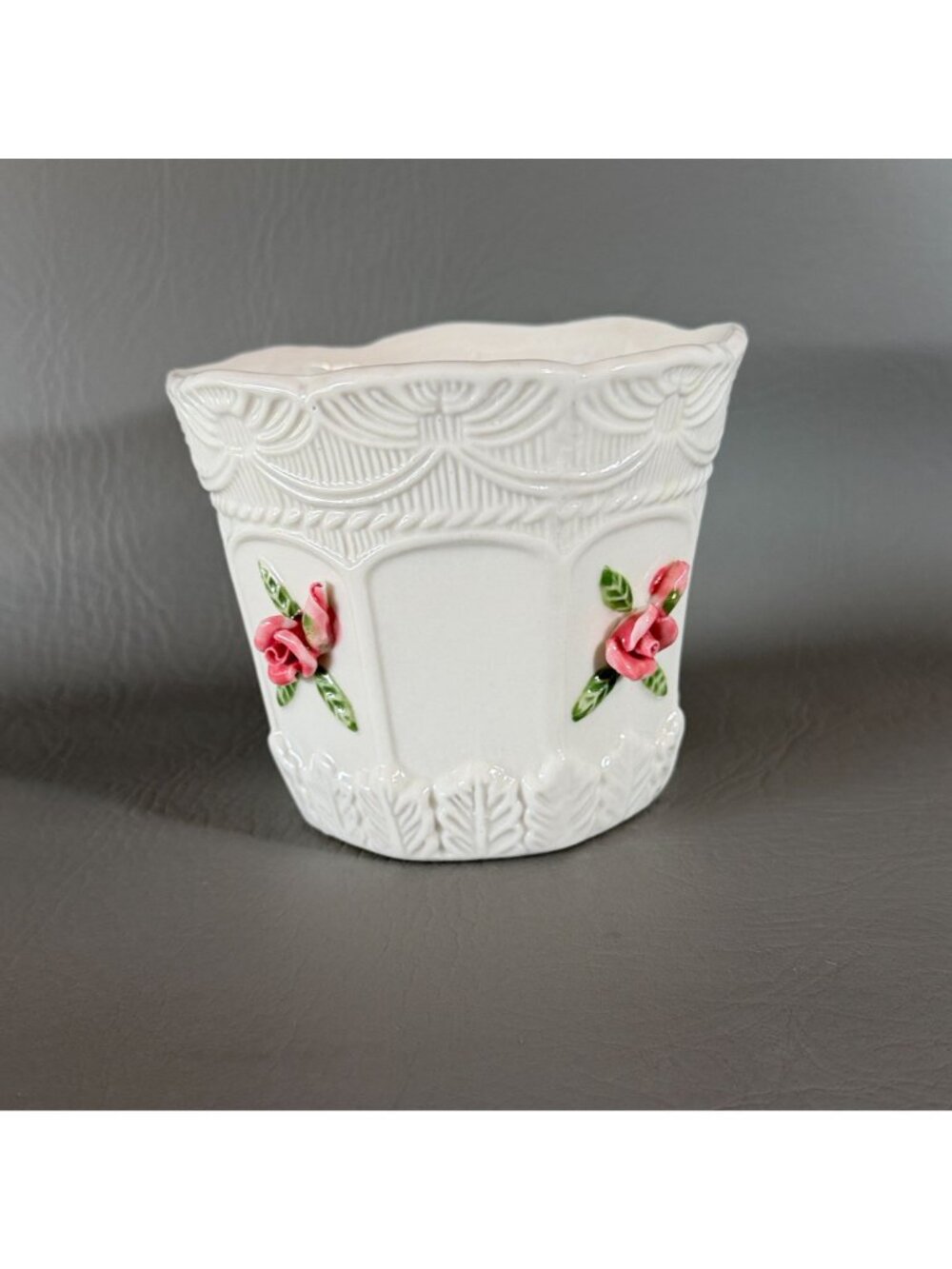 Vintage Bloom Rite Ceramic Rose Planter Cachepot Victorian Shabby Chic 5" - Picture 4 of 12